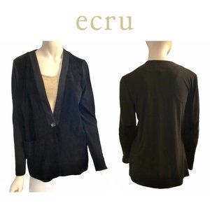 Ecru Suede + Knit V Neck Cardigan / Jacket